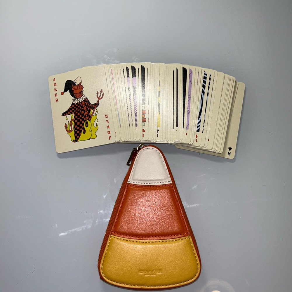 Coach Colorblock Leather Mini Coin Pouch in Yellow, Orange, Cream - Picture 6 of 8